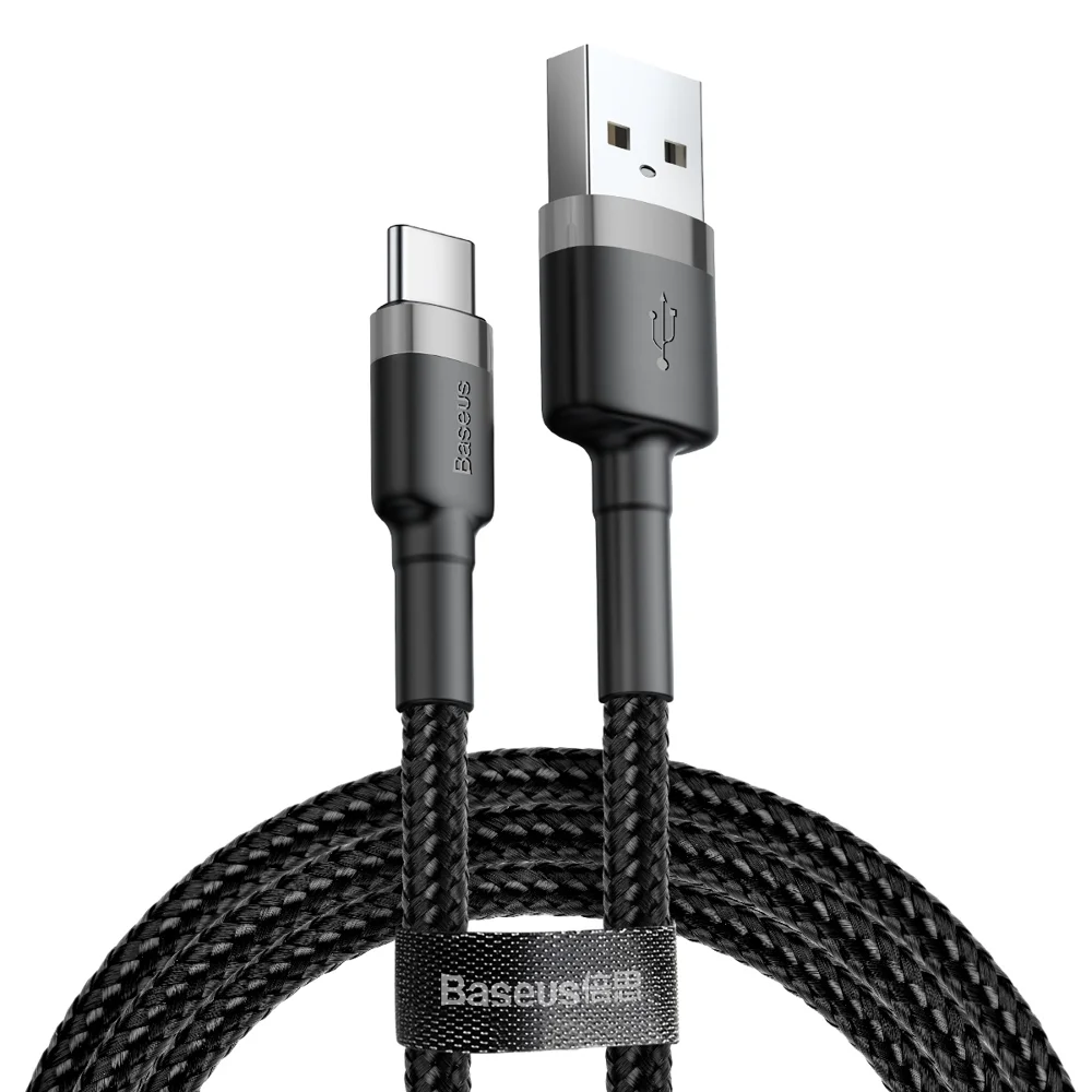 Baseus Cafule 2M Nylon Braided Cable USB To Type-C QC3.0 2A Black-Grey – CATKLF-CG1- 1 Year Warranty