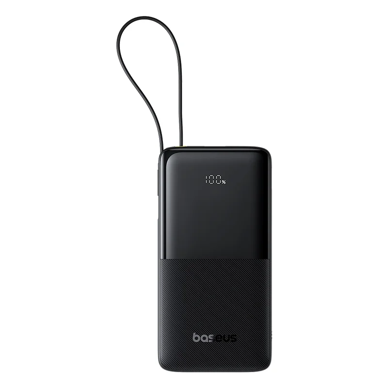 Baseus 20000mAh 20W Bipow 2 Digital Display Power Bank with Built-in Type-C Cable – Cluster Black – 1 Year Warranty